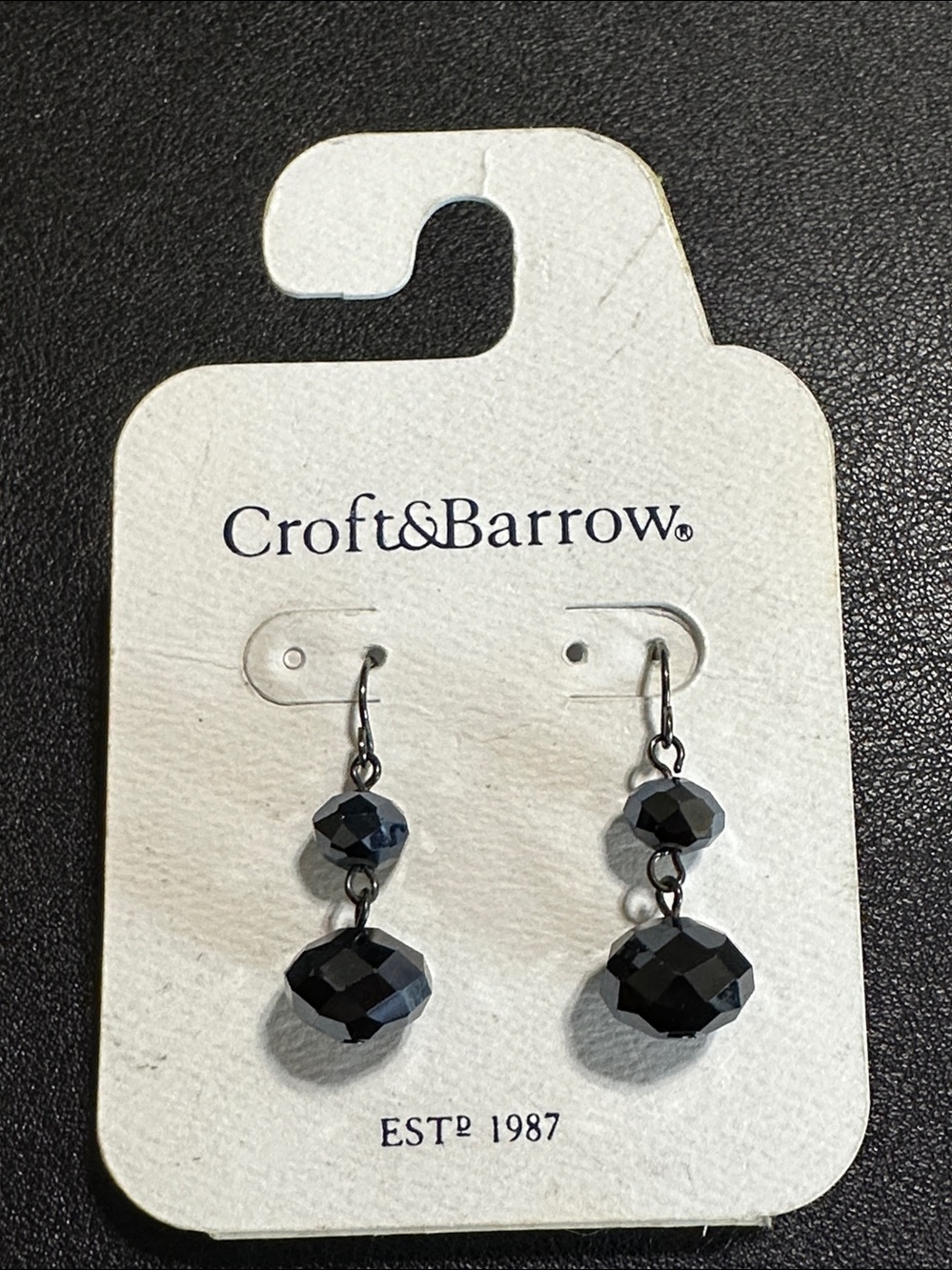 Croft & Barrow Dark Blue Faceted Bead Dangle Wire Back Earrings